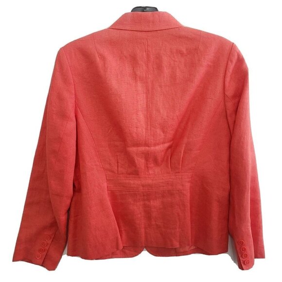 Talbots 100% Irish Linen 3 Button Sz 10 Petite Women's Orange Lined Blazer - Picture 3 of 7